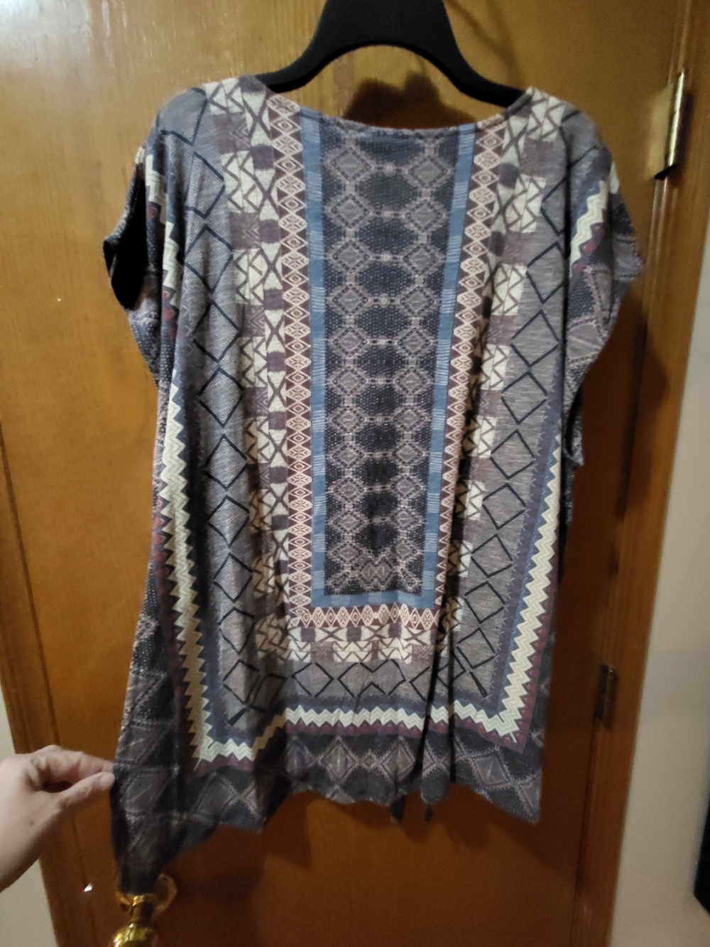 Lucky Brand Geometric Print Short Sleeve Tunic in Gray and Blue